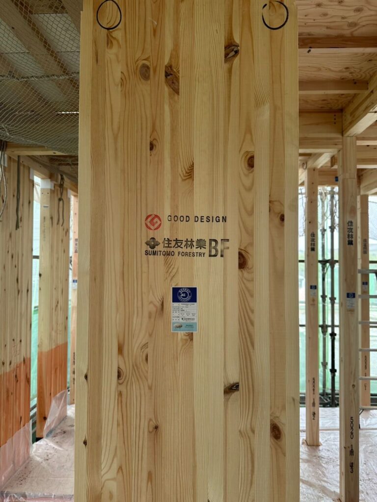 住友林業のビッグフレーム構法(BF構法)による柱構造を現場見学時に撮影した写真